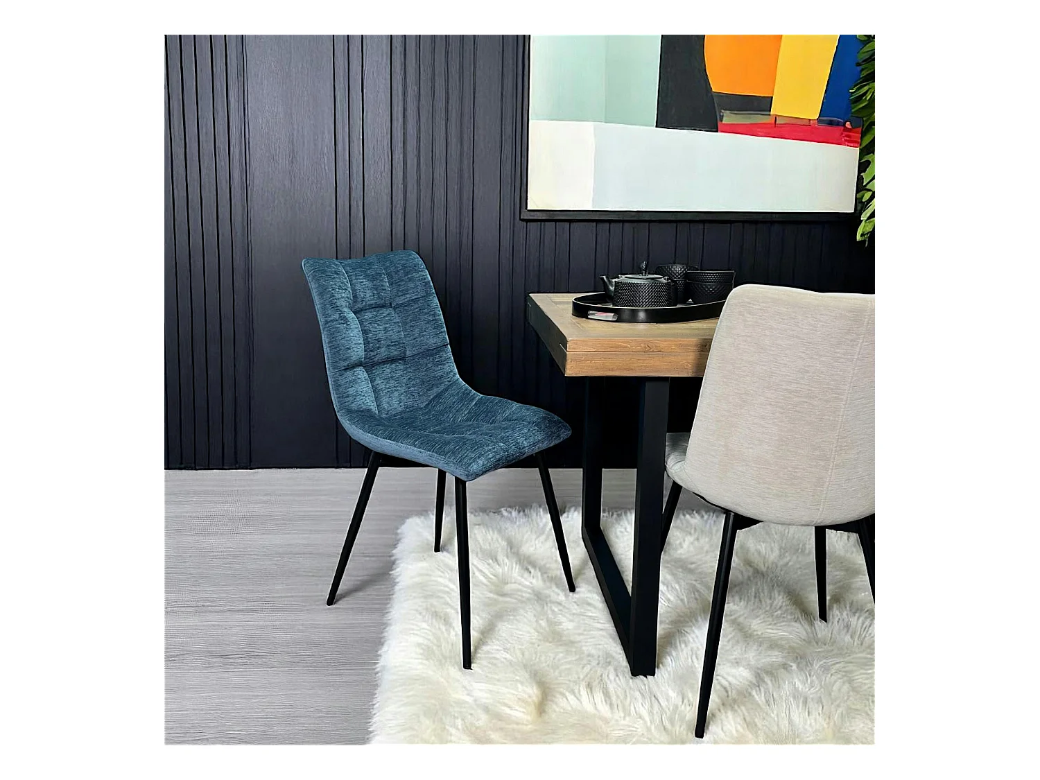 Chaise en velours bleu motif damier (lot de 2) PALERME