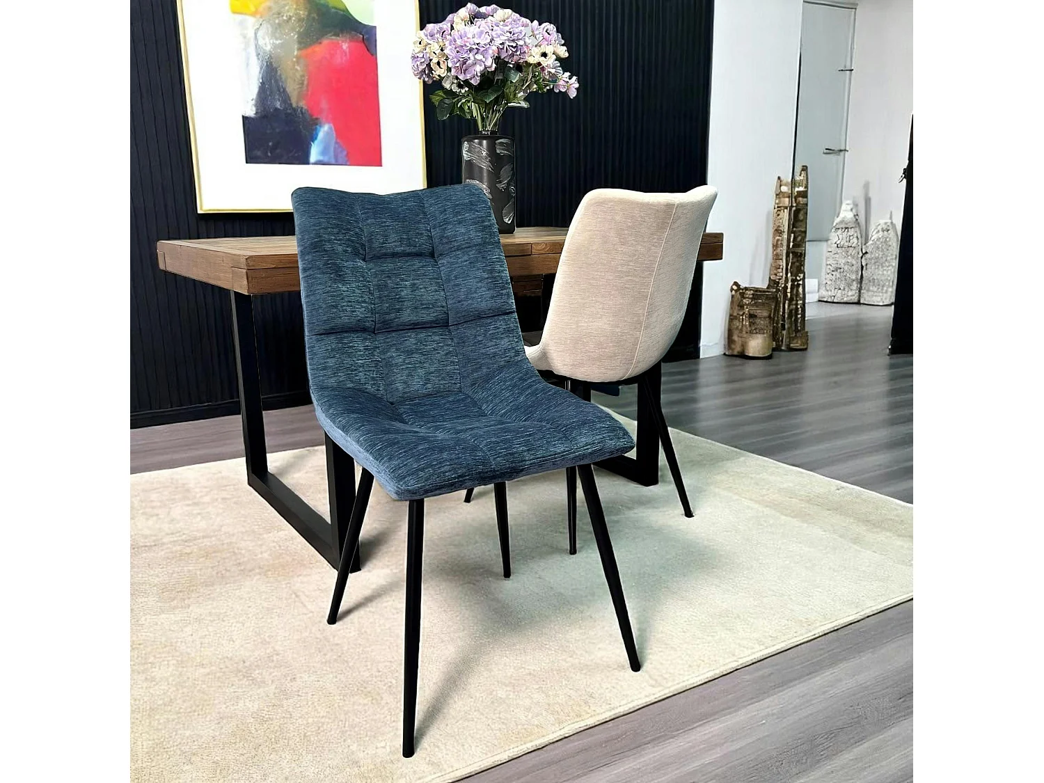 Chaise en velours bleu motif damier (lot de 2) PALERME