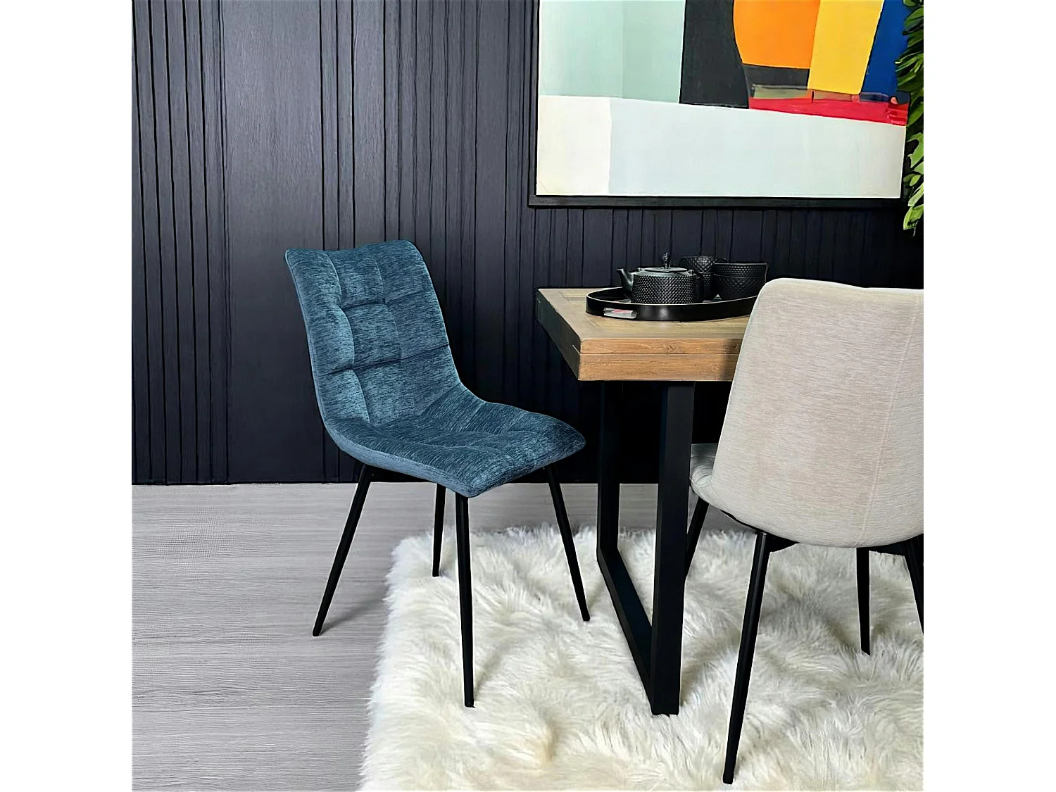 Chaise en velours bleu motif damier (lot de 2) PALERME