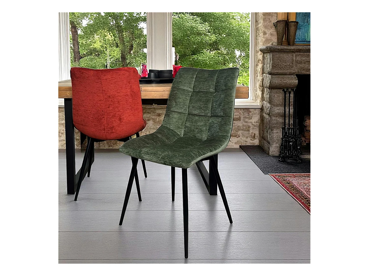 Chaise en velours vert motif damier (lot de 2) PALERME