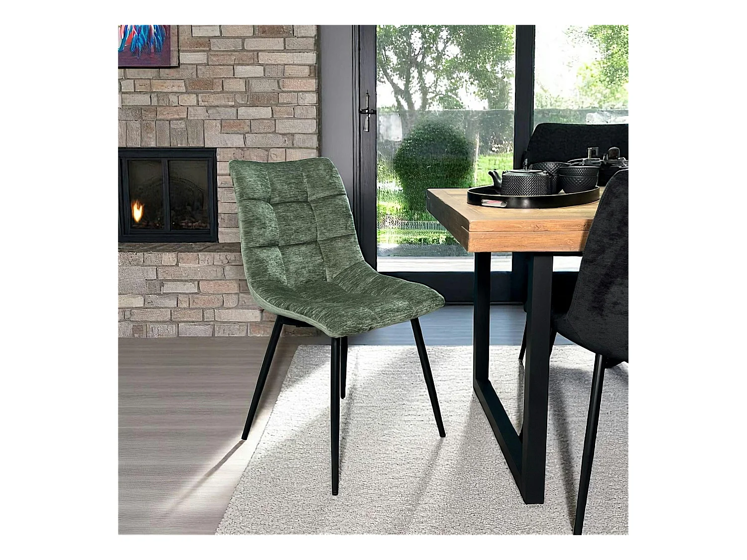 Chaise en velours vert motif damier (lot de 2) PALERME