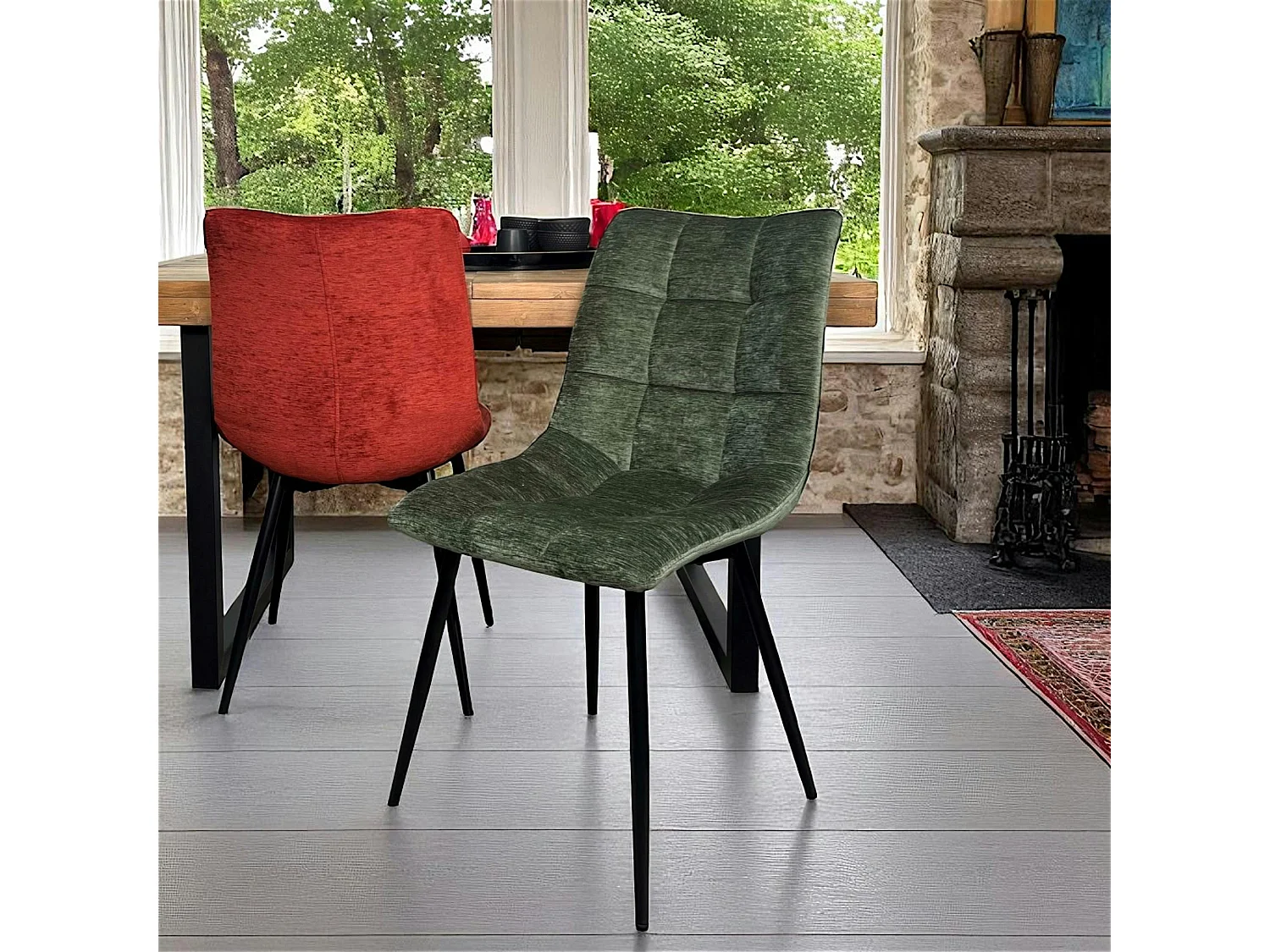 Chaise en velours vert motif damier (lot de 2) PALERME