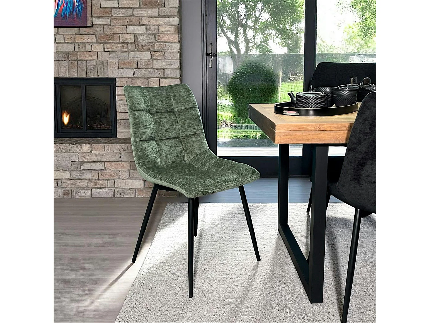 Chaise en velours vert motif damier (lot de 2) PALERME