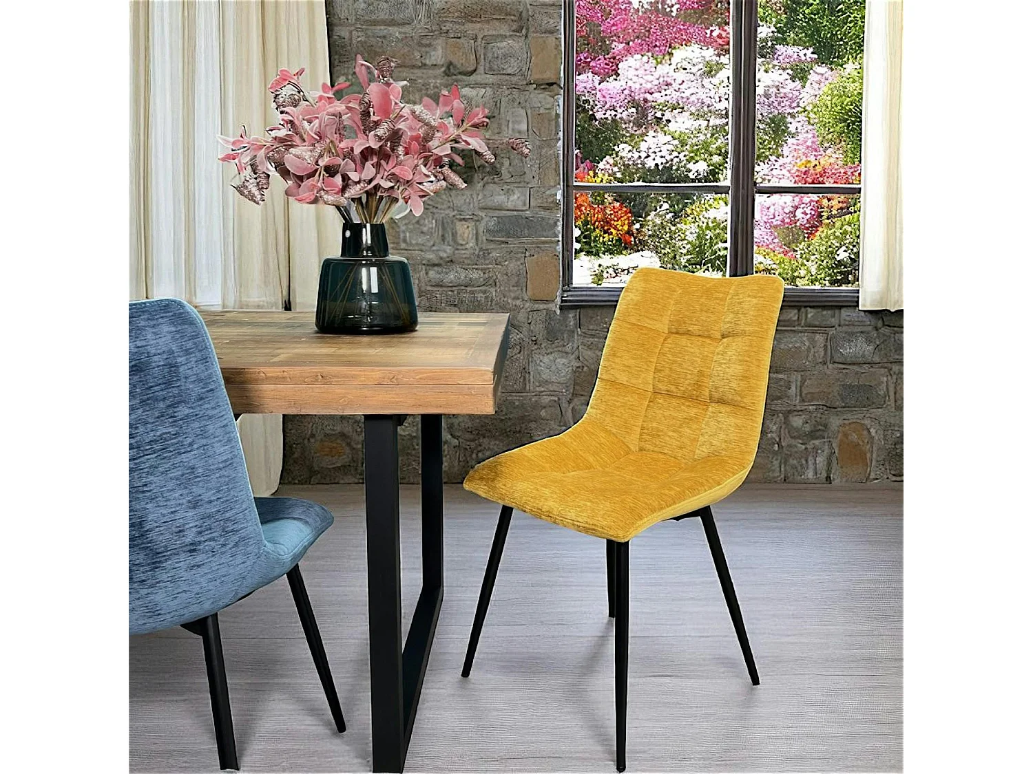 Chaise en velours moutarde motif damier (lot de 2) PALERME