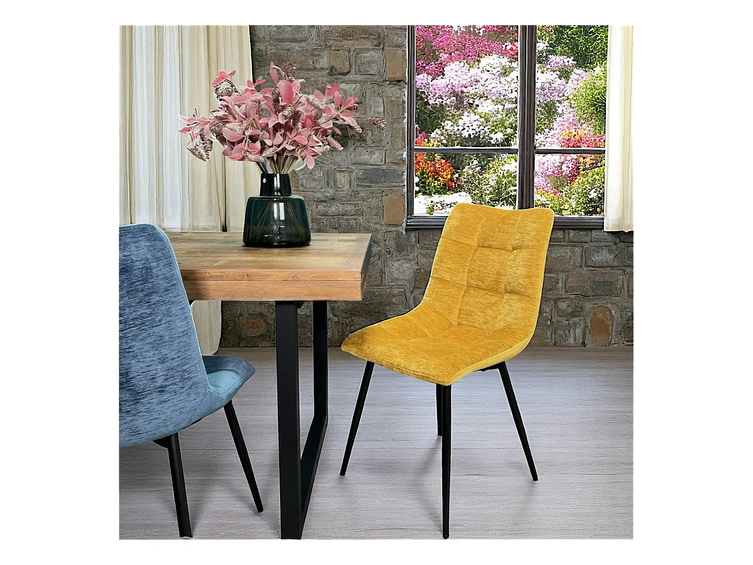 Chaise en velours moutarde motif damier (lot de 2) PALERME