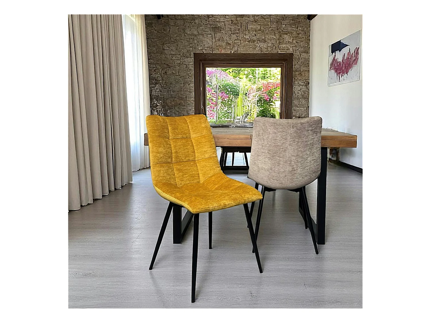 Chaise en velours moutarde motif damier (lot de 2) PALERME