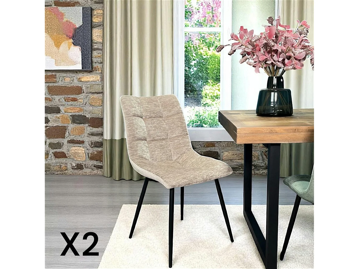 Chaise en velours taupe motif damier (lot de 2) PALERME