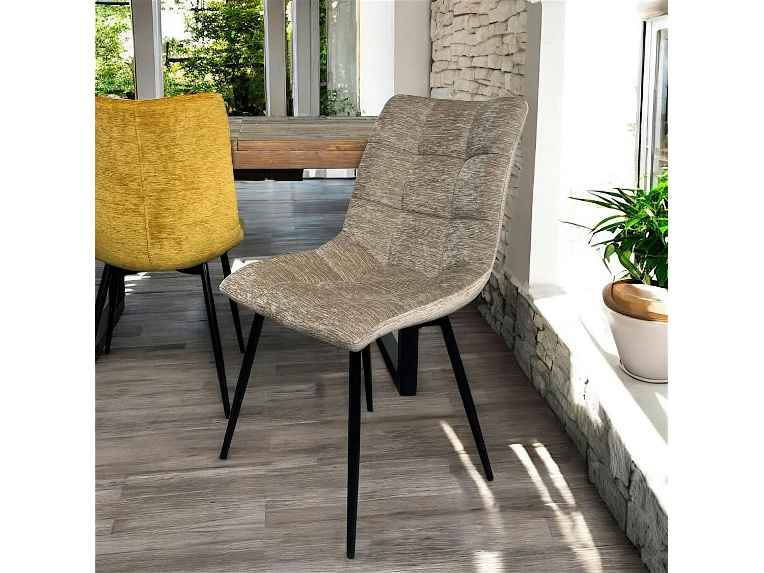 Chaise en velours taupe motif damier (lot de 2) PALERME