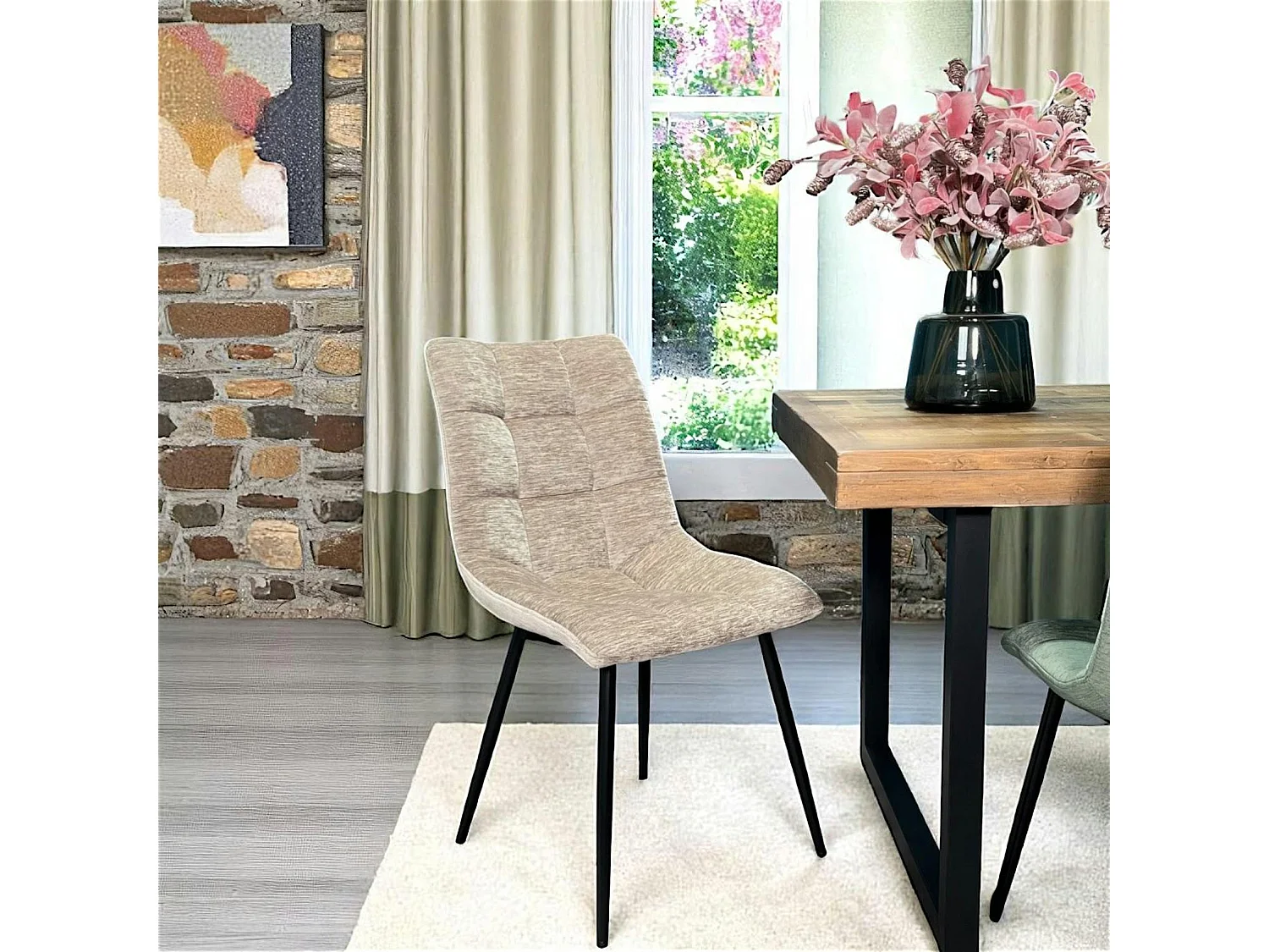 Chaise en velours taupe motif damier (lot de 2) PALERME