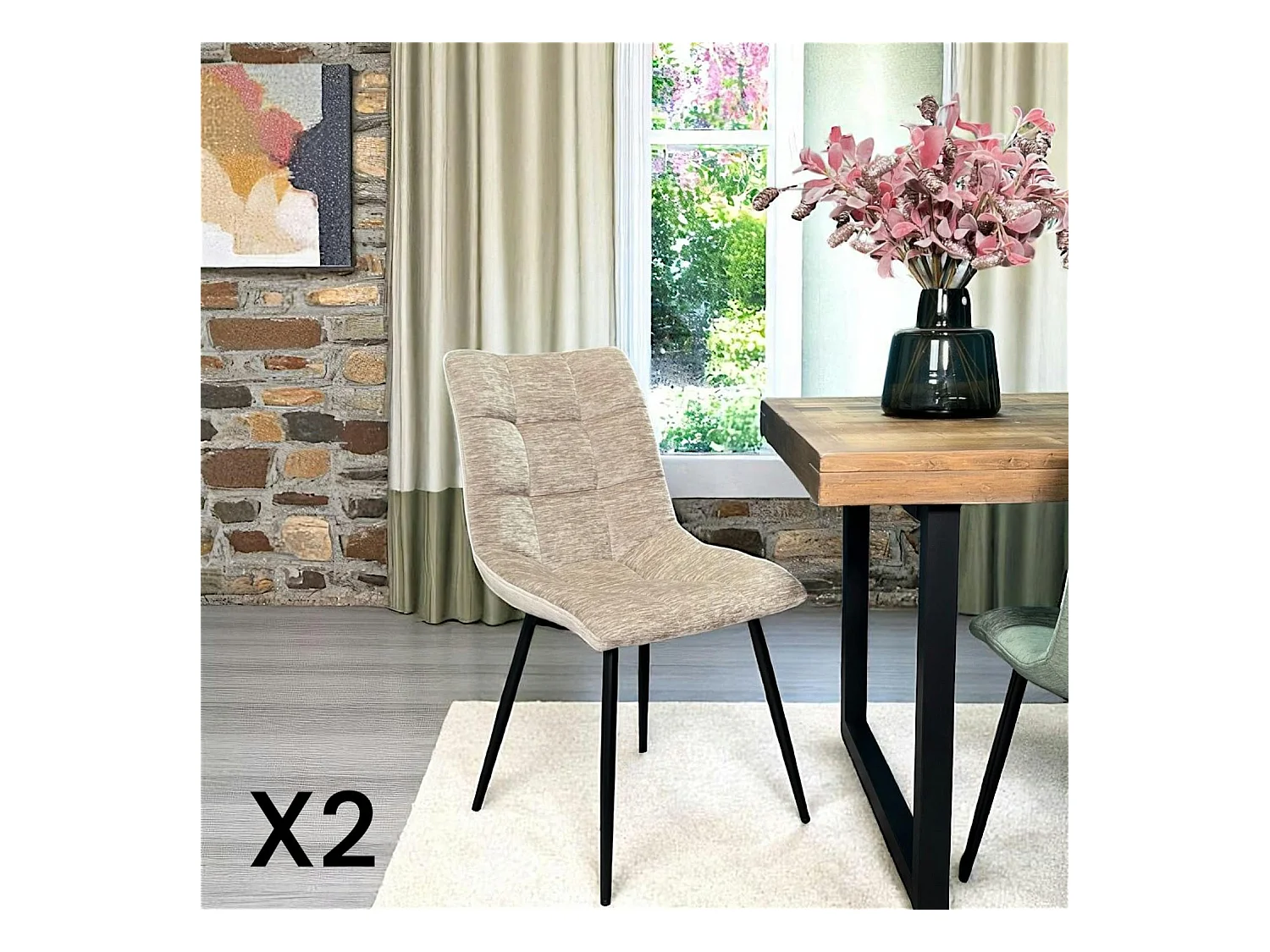 Chaise en velours taupe motif damier (lot de 2) PALERME