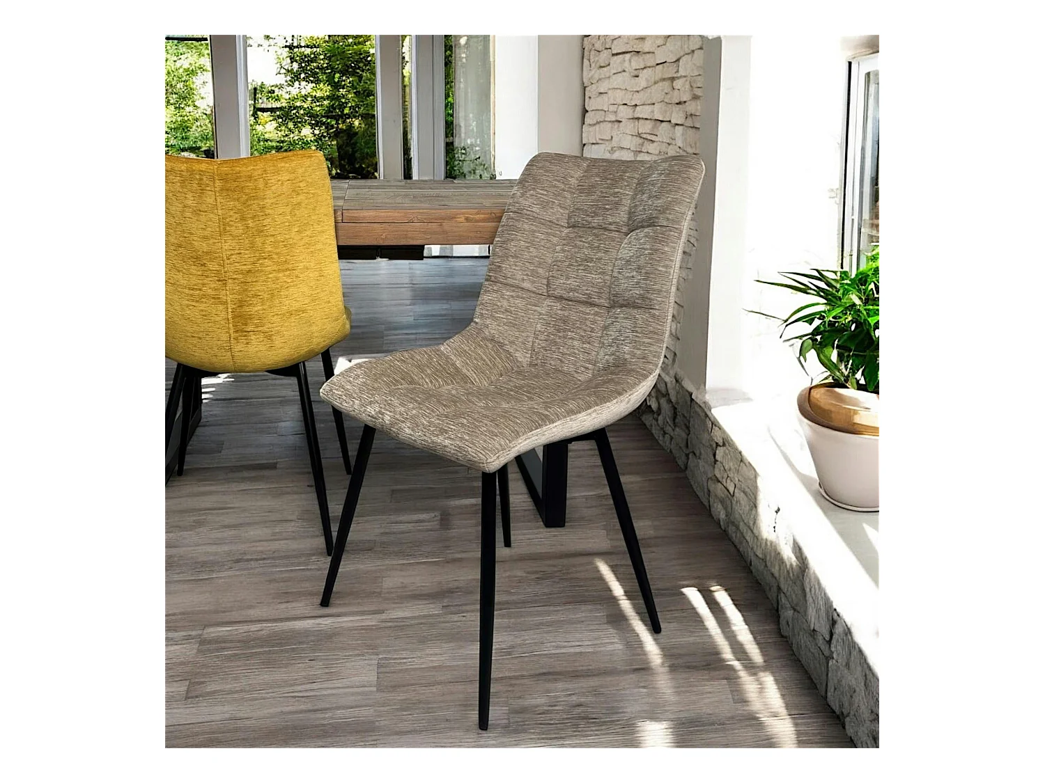 Chaise en velours taupe motif damier (lot de 2) PALERME