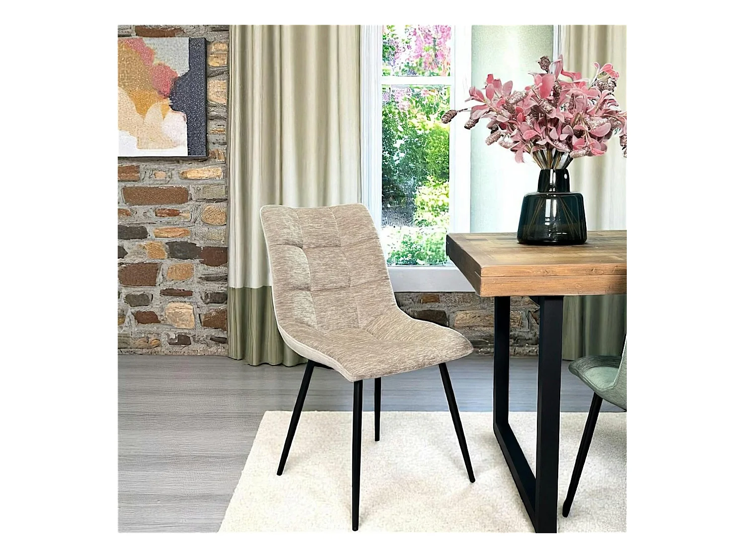 Chaise en velours taupe motif damier (lot de 2) PALERME