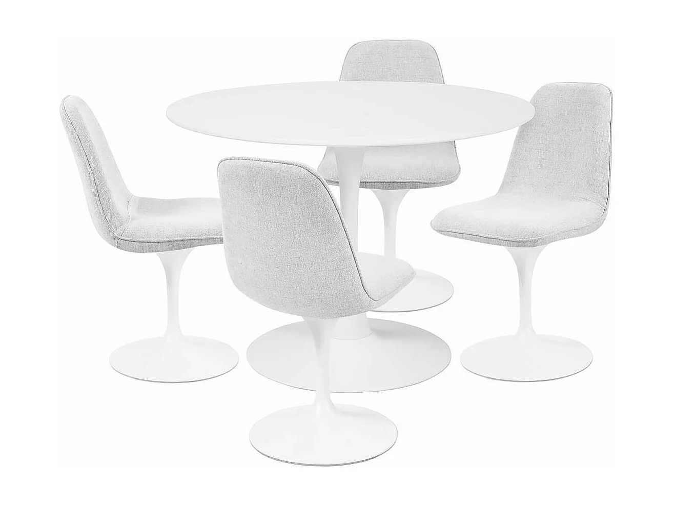 Table à manger ronde pour 4 à 5 personnes diamètre 100 cm, finition laquée mate blanche, base ronde en métal blanc - TULIPS