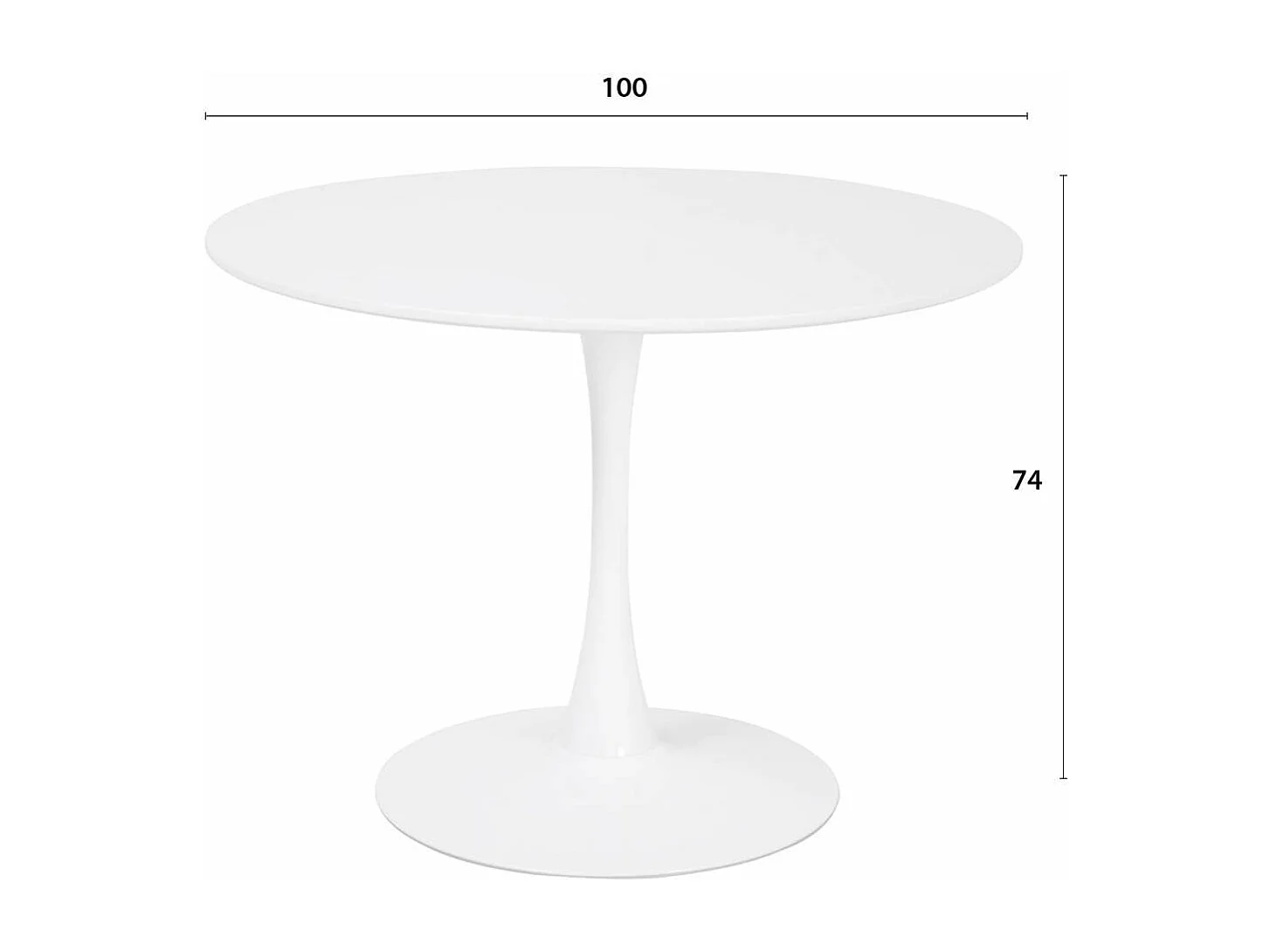 Table à manger ronde pour 4 à 5 personnes diamètre 100 cm, finition laquée mate blanche, base ronde en métal blanc - TULIPS