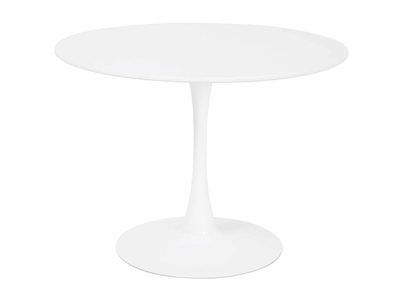 Table à manger ronde pour 4 à 5 personnes diamètre 100 cm, finition laquée mate blanche, base ronde en métal blanc - TULIPS
