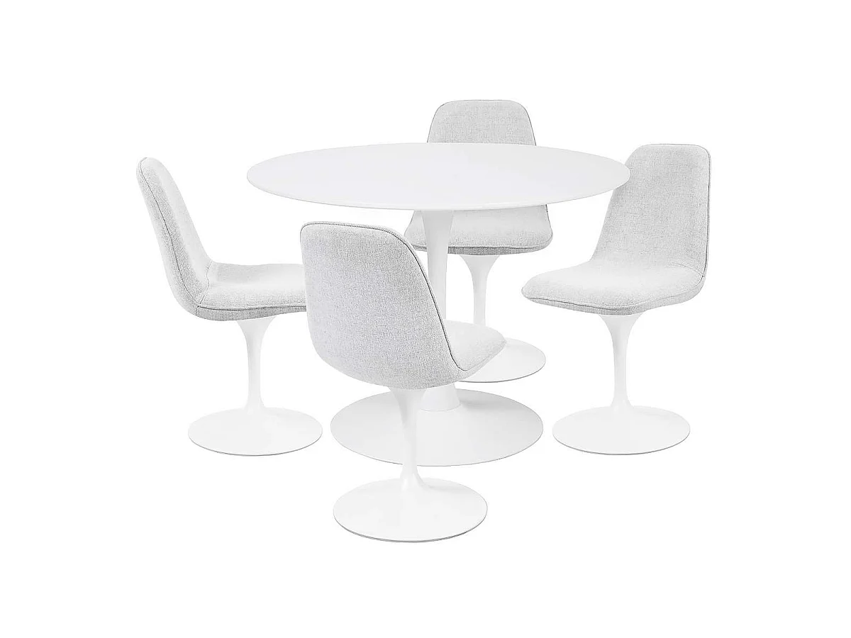 Mesa de jantar redonda TULIPS, diâmetro de 100 cm, acabamento branco fosco laqueado