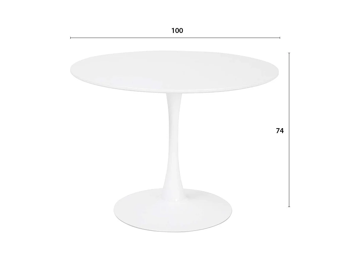 Mesa de jantar redonda TULIPS, diâmetro de 100 cm, acabamento branco fosco laqueado