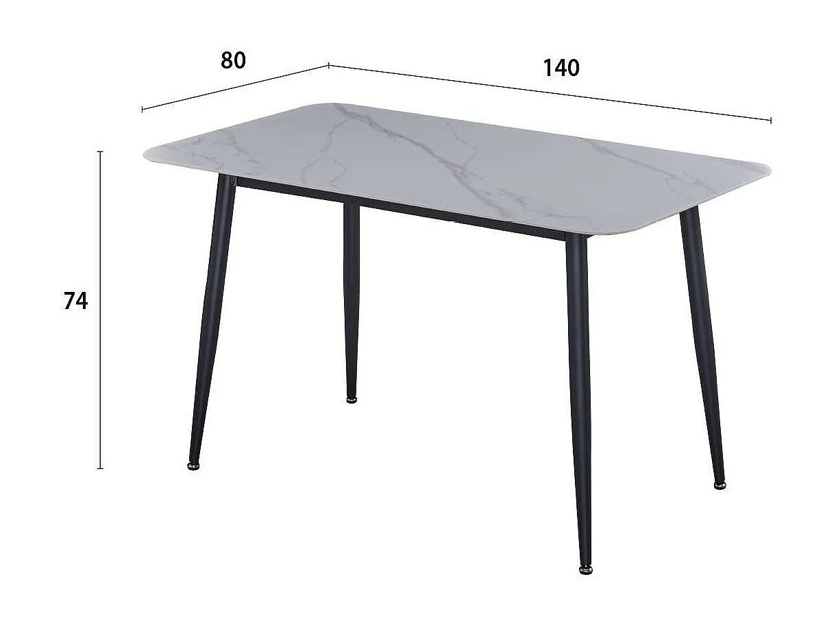 Table à manger rectangulaire 4 - 6 places dimensions 140 x 80 cm en finition stratifié aspect marbre blanc - DIVA