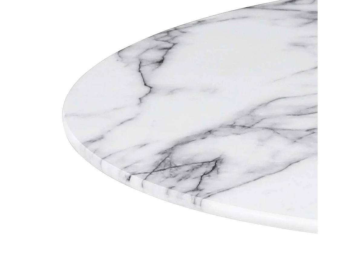 Mesa de comedor redonda TULIPS - tablero de vidrio templado con acabado de mármol blanco, base de metal con revestimiento de epoxi blanco