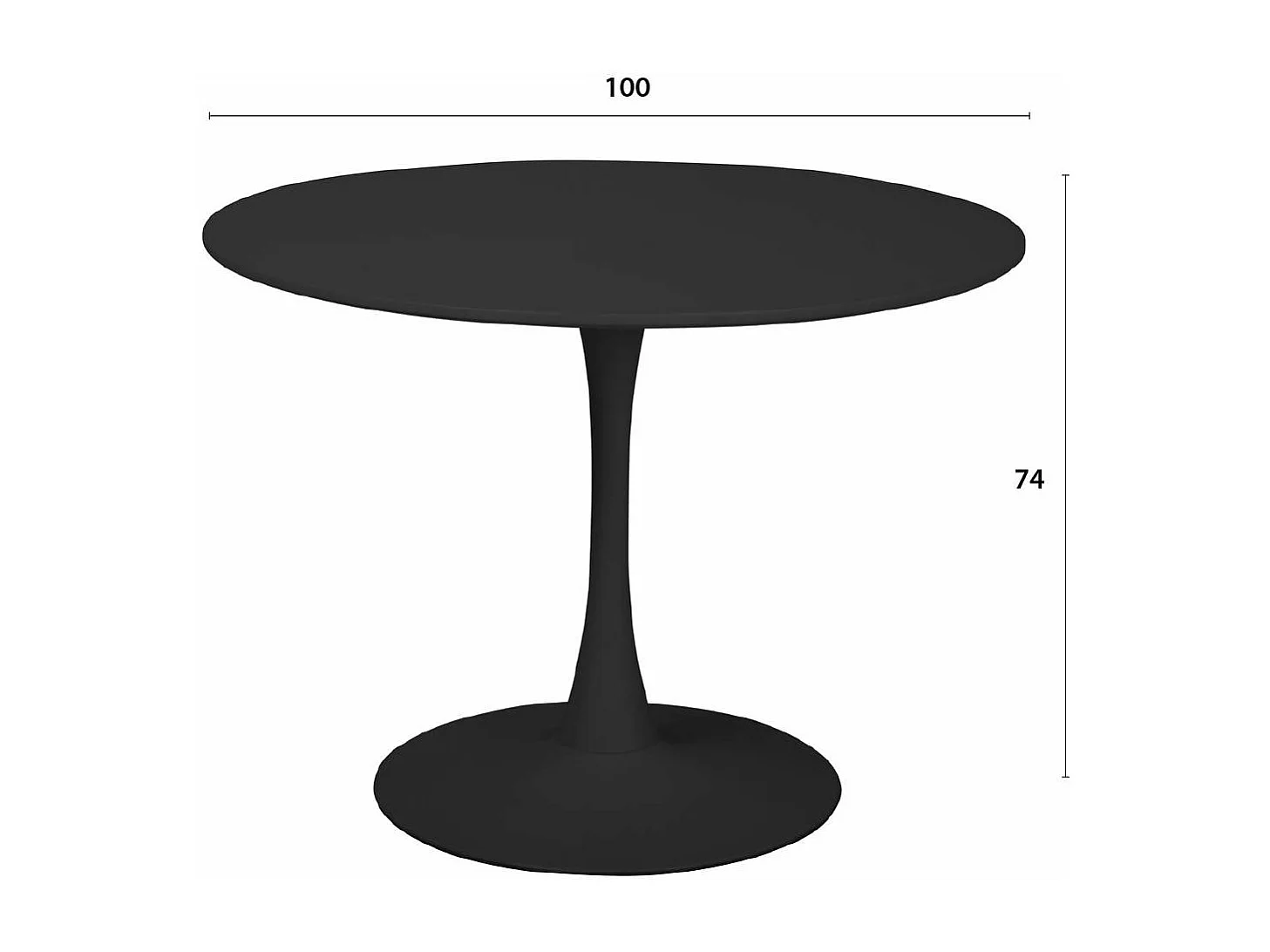 Runder Esstisch TULIPS, matt schwarz lackierte Oberfläche, Durchmesser 100 cm für 4-5 Personen