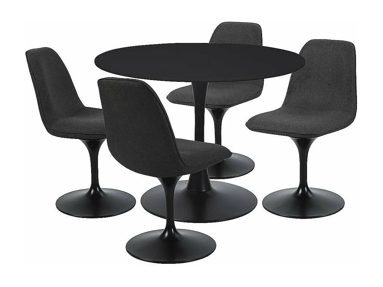 Table à manger ronde pour 4 à 5 personnes diamètre 100 cm, finition laquée mate noire, base ronde en métal noir - TULIPS