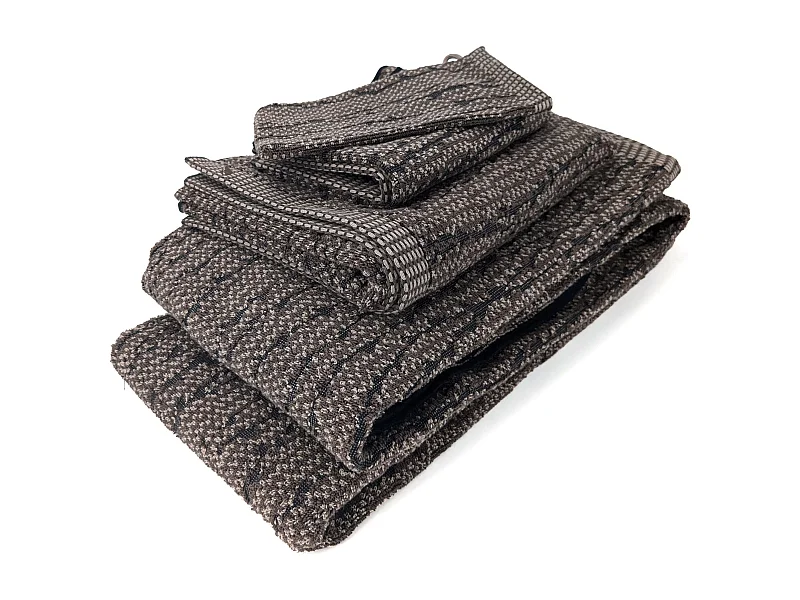 Parure de bain 7 pièces OSAKA motif feuillage pur coton marron