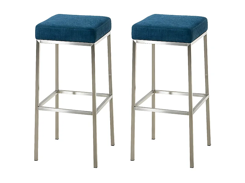 Lot de 2  Tabouret de bar - Tissu & Acier inoxydable - Bleu - Montreal 85