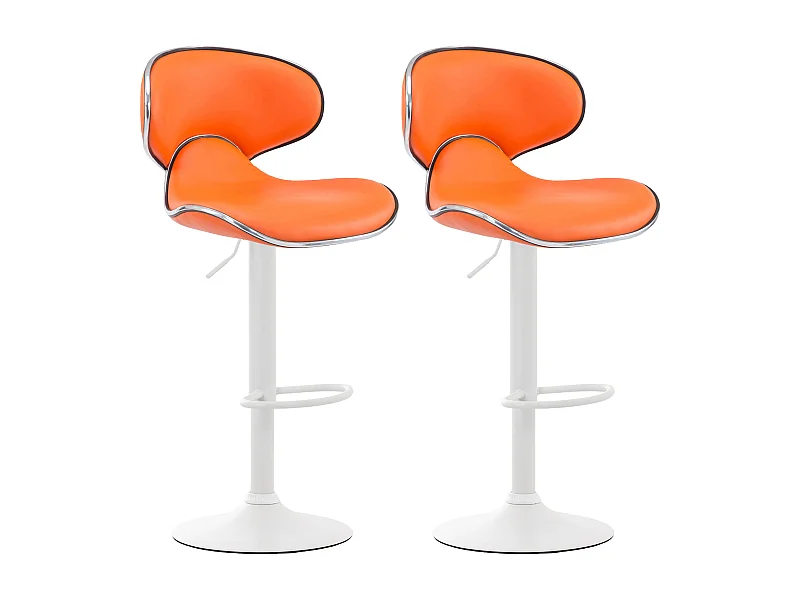 Lot de 2  Tabouret de bar - Similicuir & Blanc - Orange - Las Vegas v2