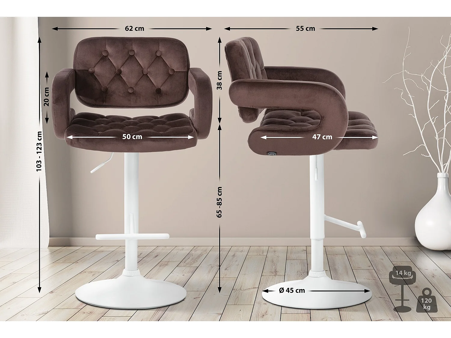 Tabouret de bar - Velours - Marron - Dublin