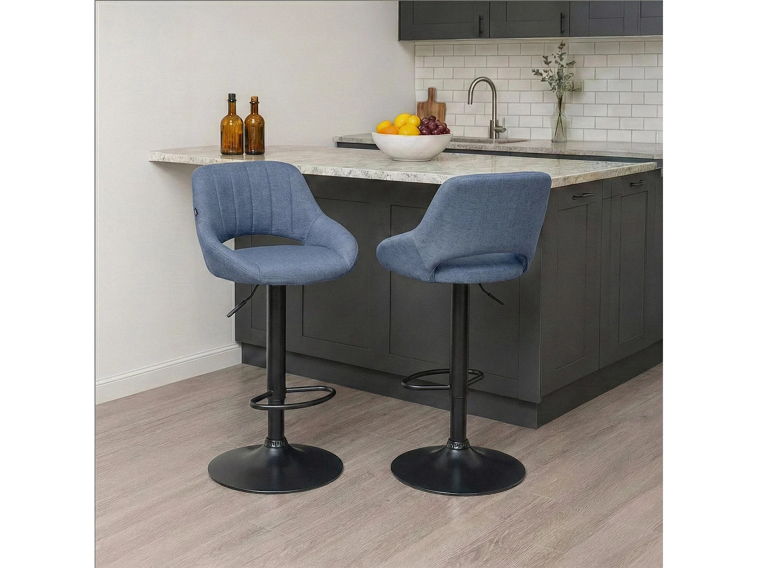 Barhocker - Stoff & schwarz - blau - Milet