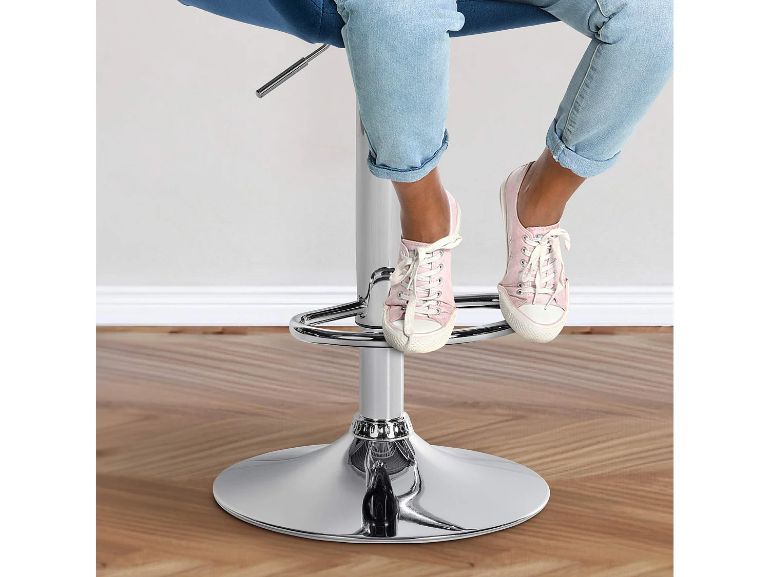 Tabouret de bar - Velours & Chrome - Bleu - Braga