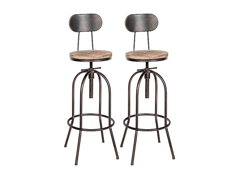 Lot de 2  Tabouret de bar - Métal & Noir - Bronze - Pino