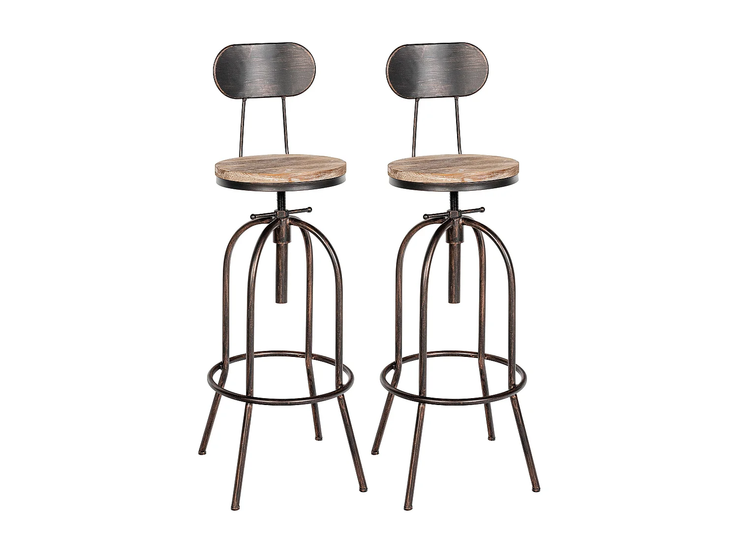 Lot de 2  Tabouret de bar - Métal & Noir - Bronze - Pino