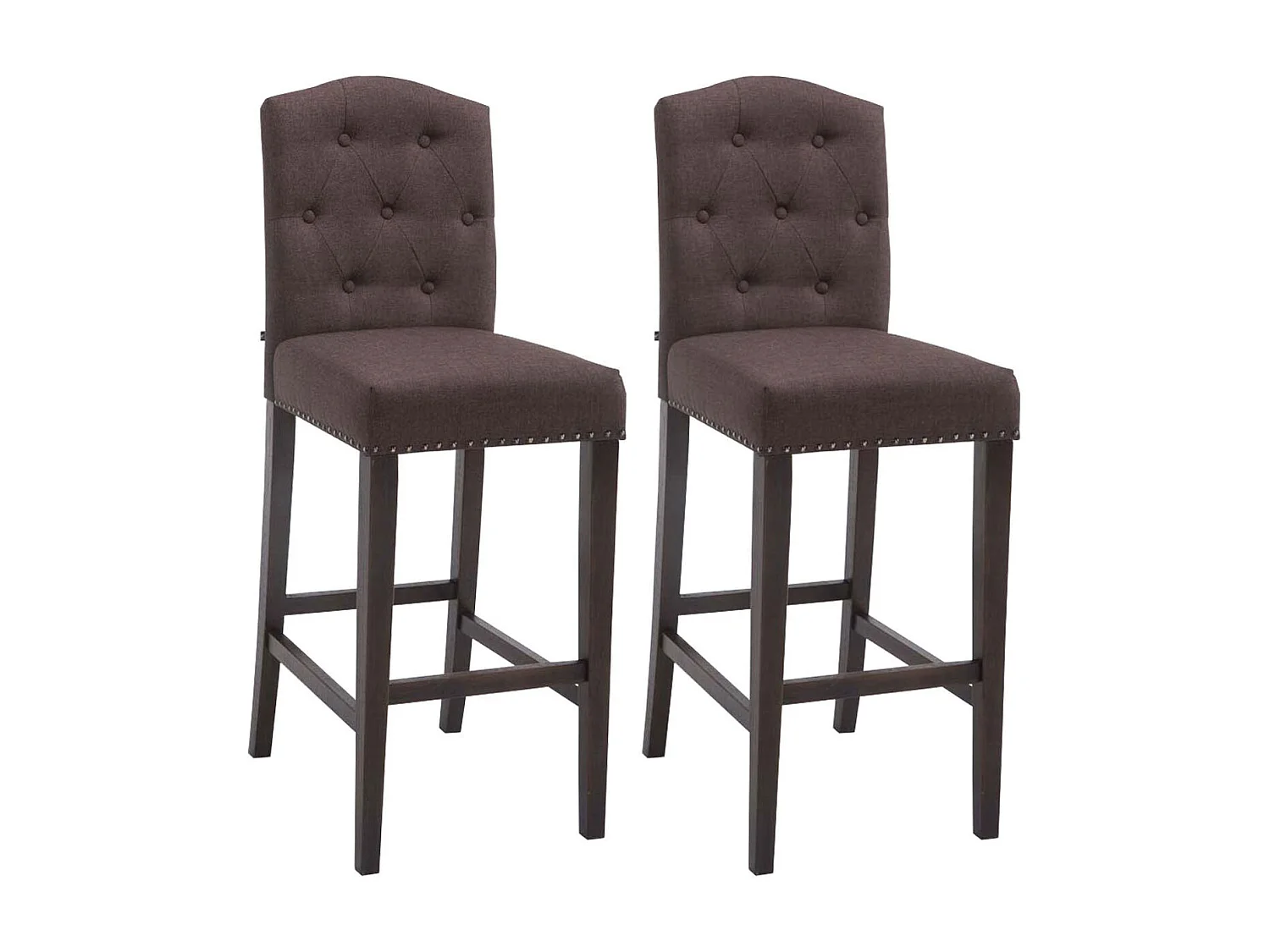 Lot de 2  Tabouret de bar - Tissu & Bois - Marron - Louise