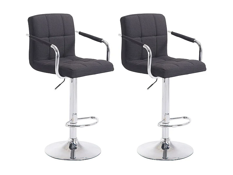 Lot de 2  Tabouret de bar - Tissu & Métal chromé - Noir - Lucy V2