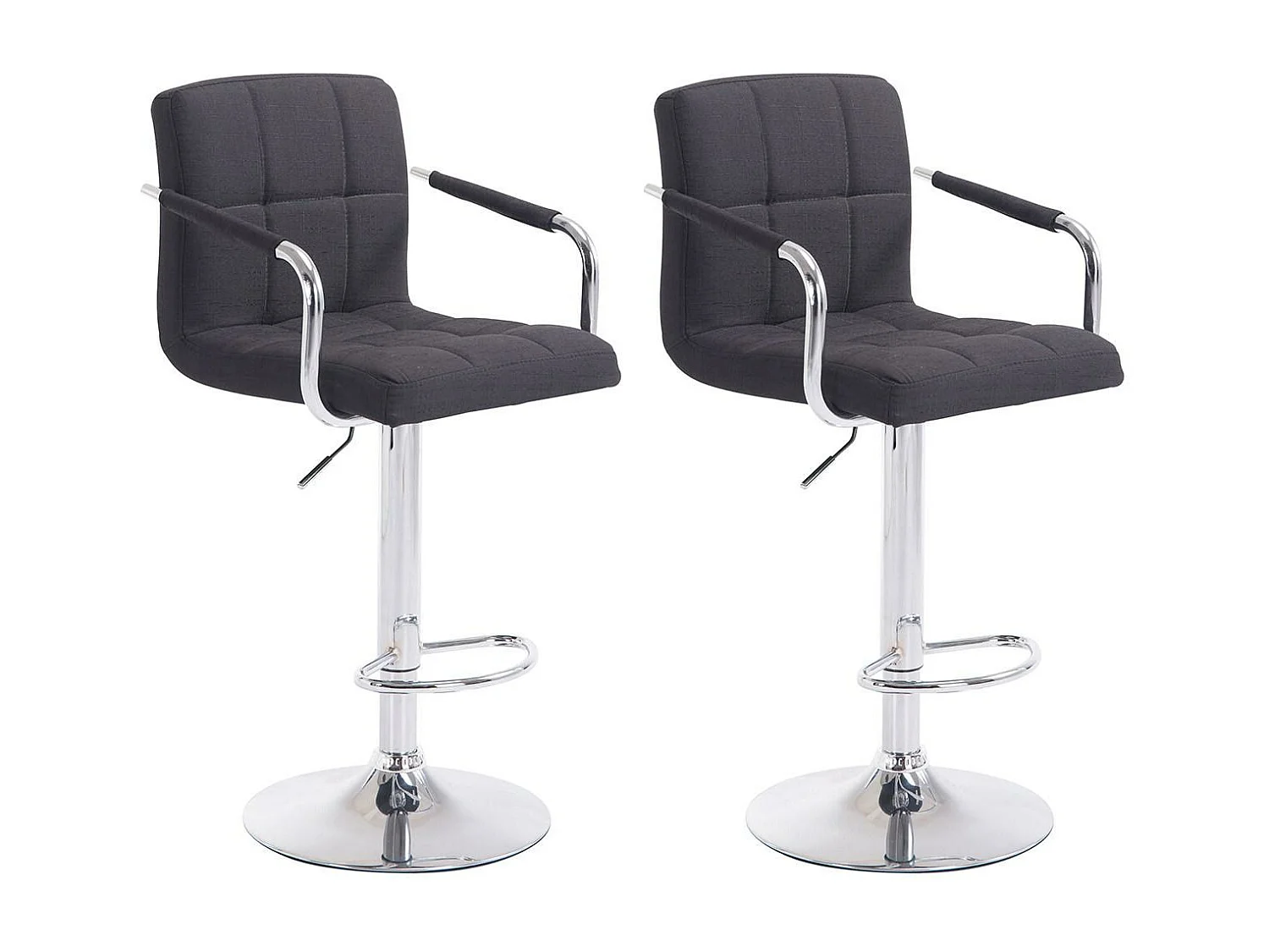 Lot de 2  Tabouret de bar - Tissu & Métal chromé - Noir - Lucy V2