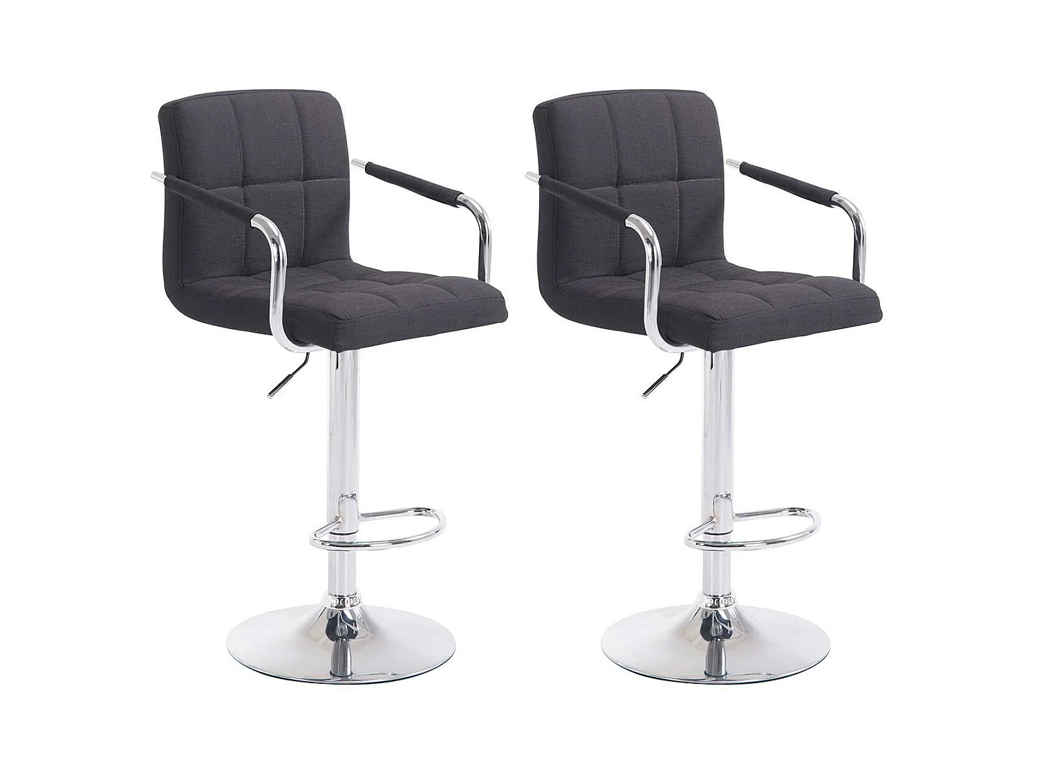 Lot de 2  Tabouret de bar - Tissu & Métal chromé - Noir - Lucy V2