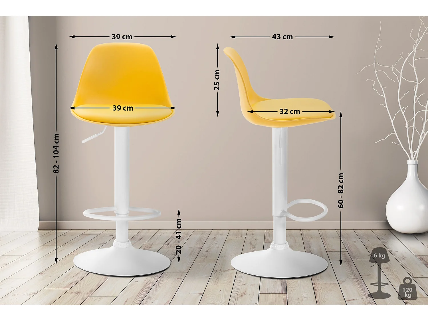 Tabouret de bar - Plastique & Métal - Jaune - Kiel