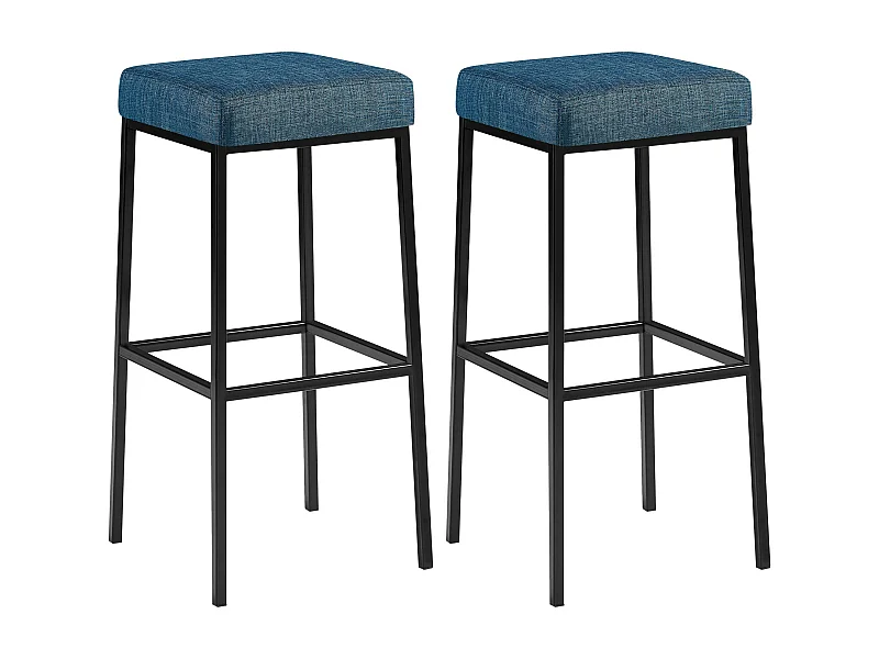 Lot de 2  Tabouret de bar - Tissu & Noir - Bleu - Montreal 85