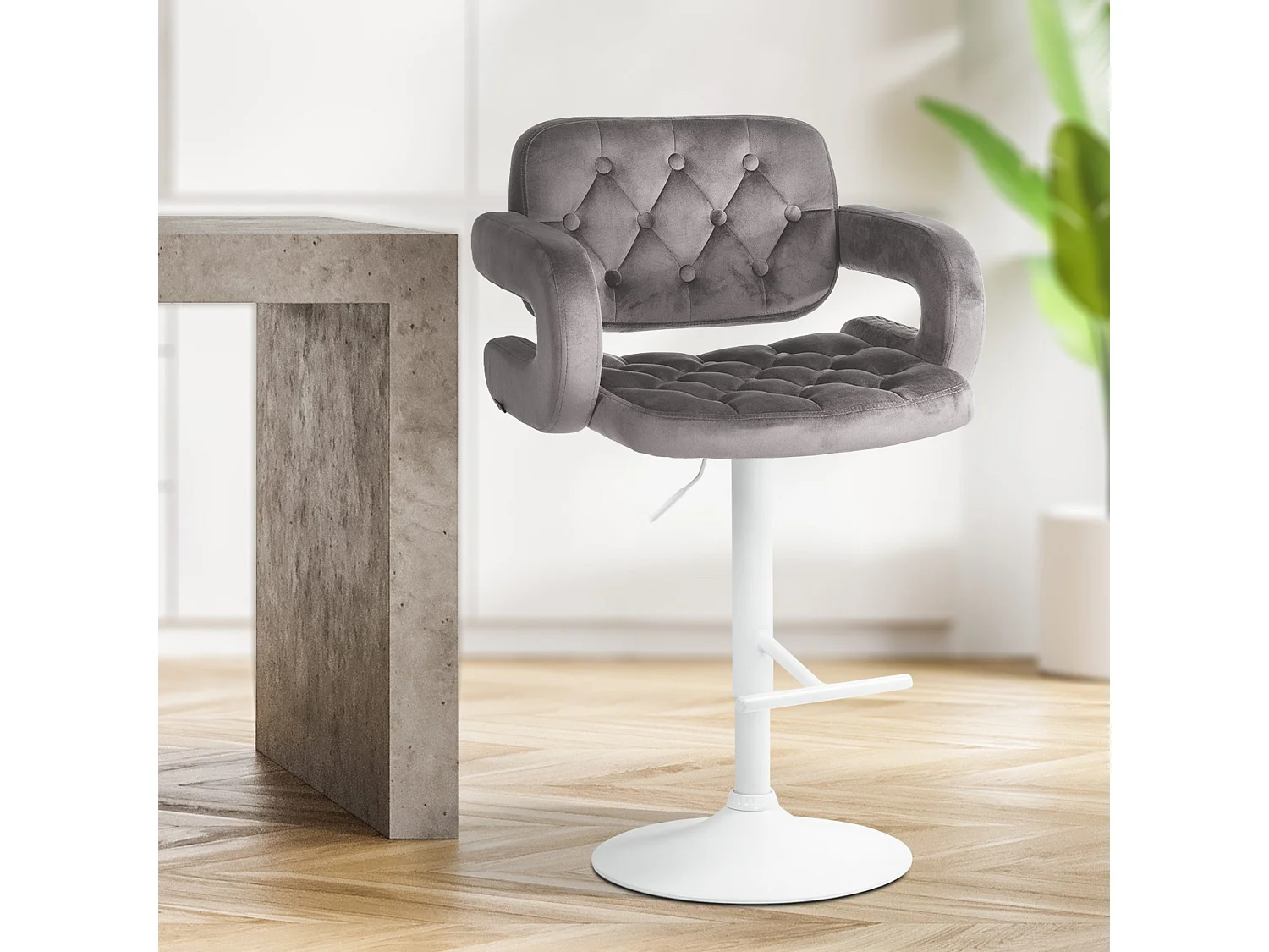 Tabouret de bar - Velours - Gris - Dublin