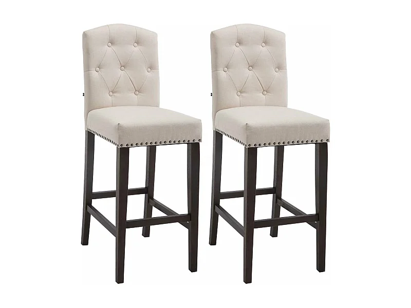 Lot de 2  Tabouret de bar - Tissu & Bois - Crème - Louise