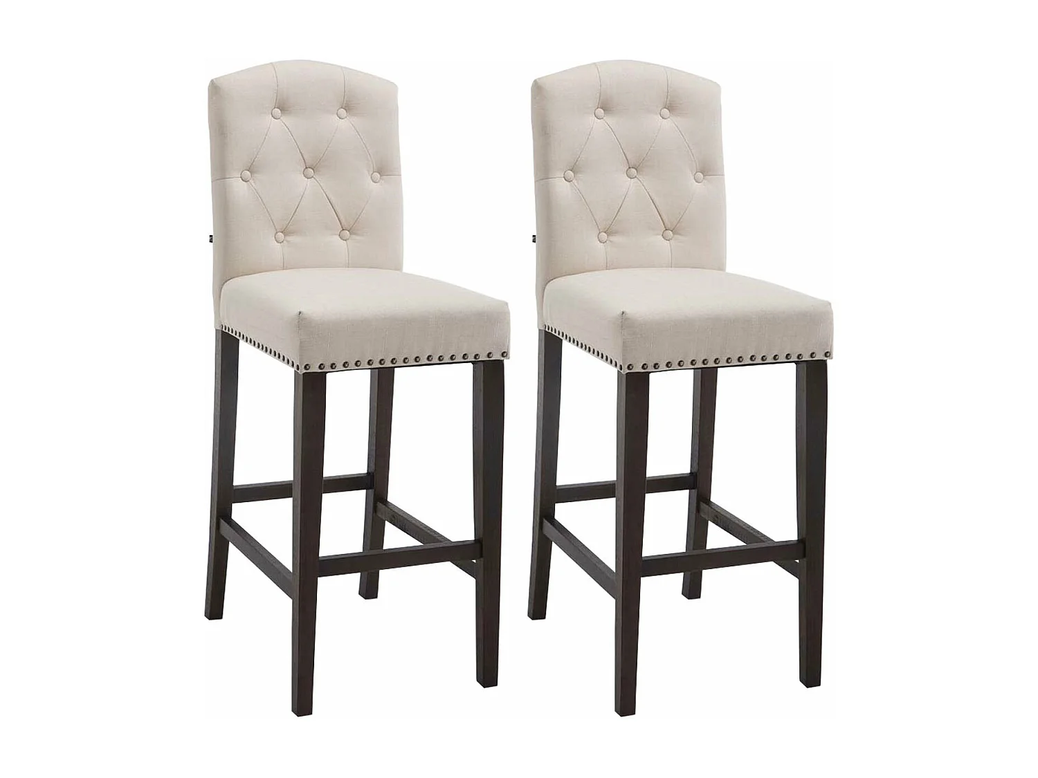 Lot de 2  Tabouret de bar - Tissu & Bois - Crème - Louise