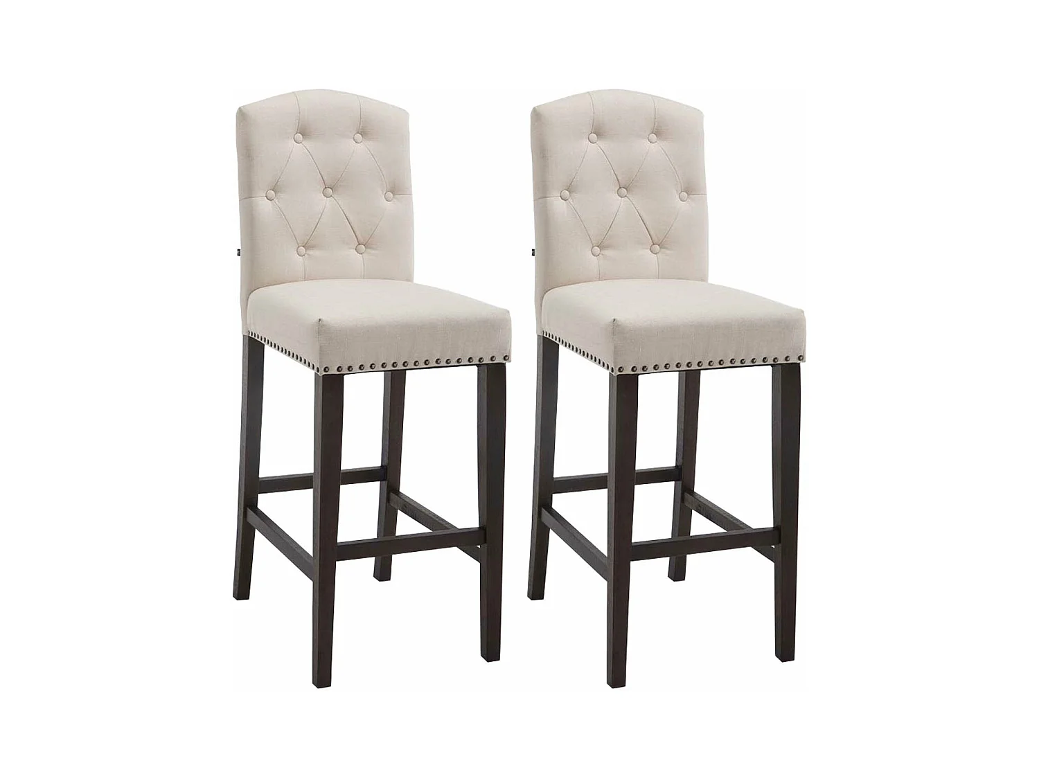 Lot de 2  Tabouret de bar - Tissu & Bois - Crème - Louise