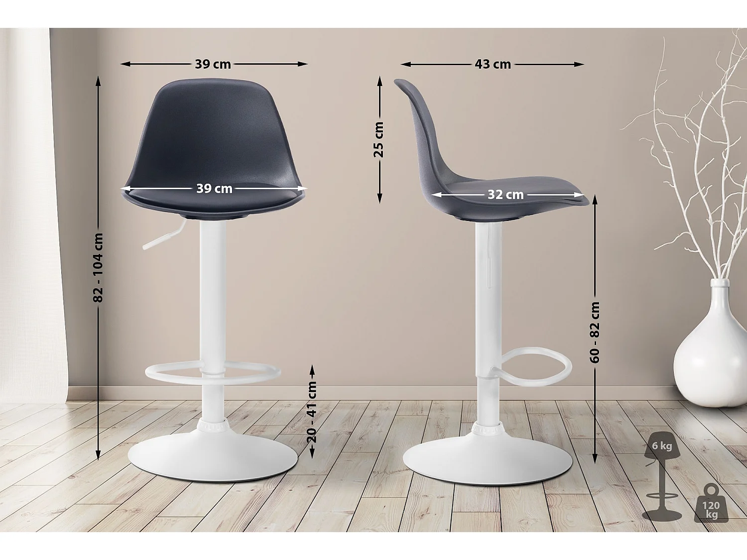 Tabouret de bar - Plastique & Métal - Noir - Kiel