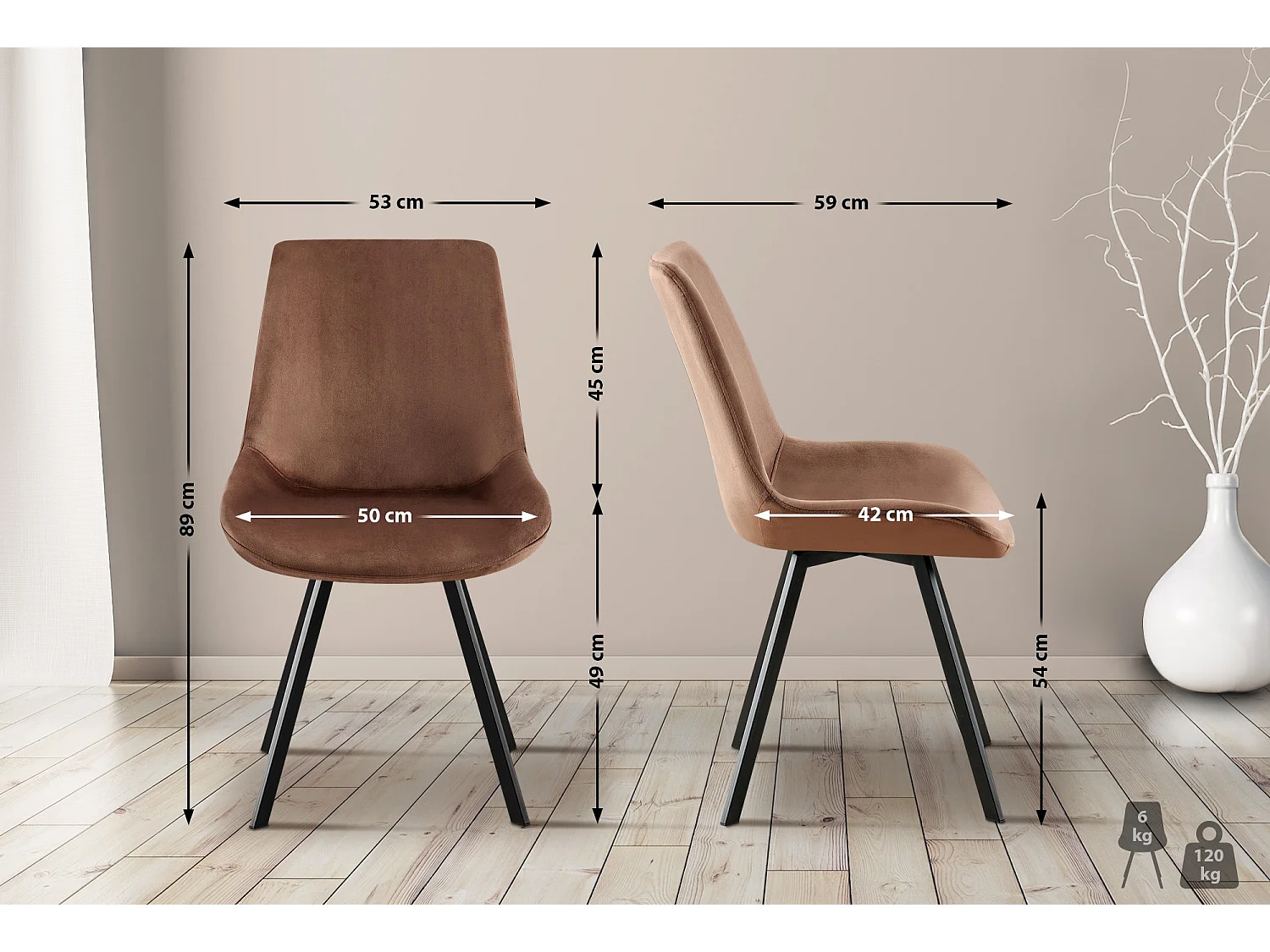 chaise salle à manger - Velours - Marron - Lewes