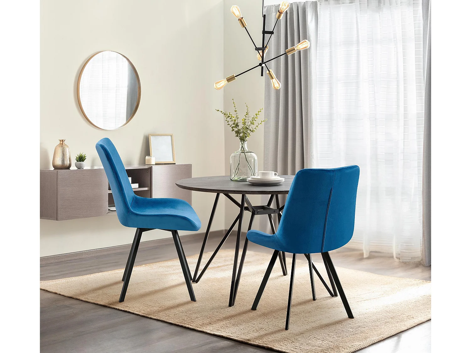 chaise salle à manger - Velours - Bleu foncé - Lewes