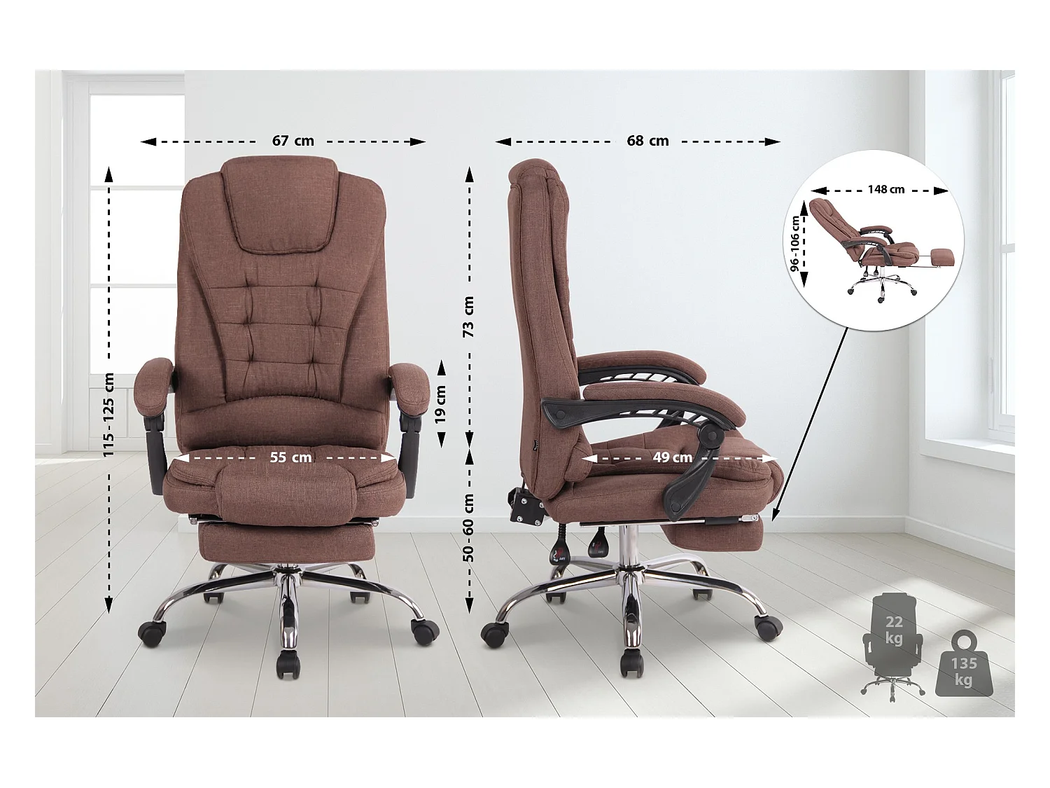 Chaise de bureau - Tissu - Marron - Oxygen