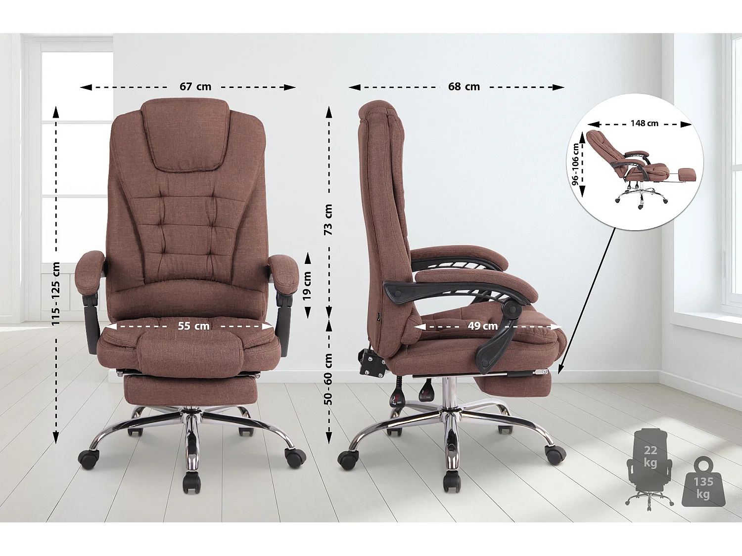 Chaise de bureau - Tissu - Marron - Oxygen