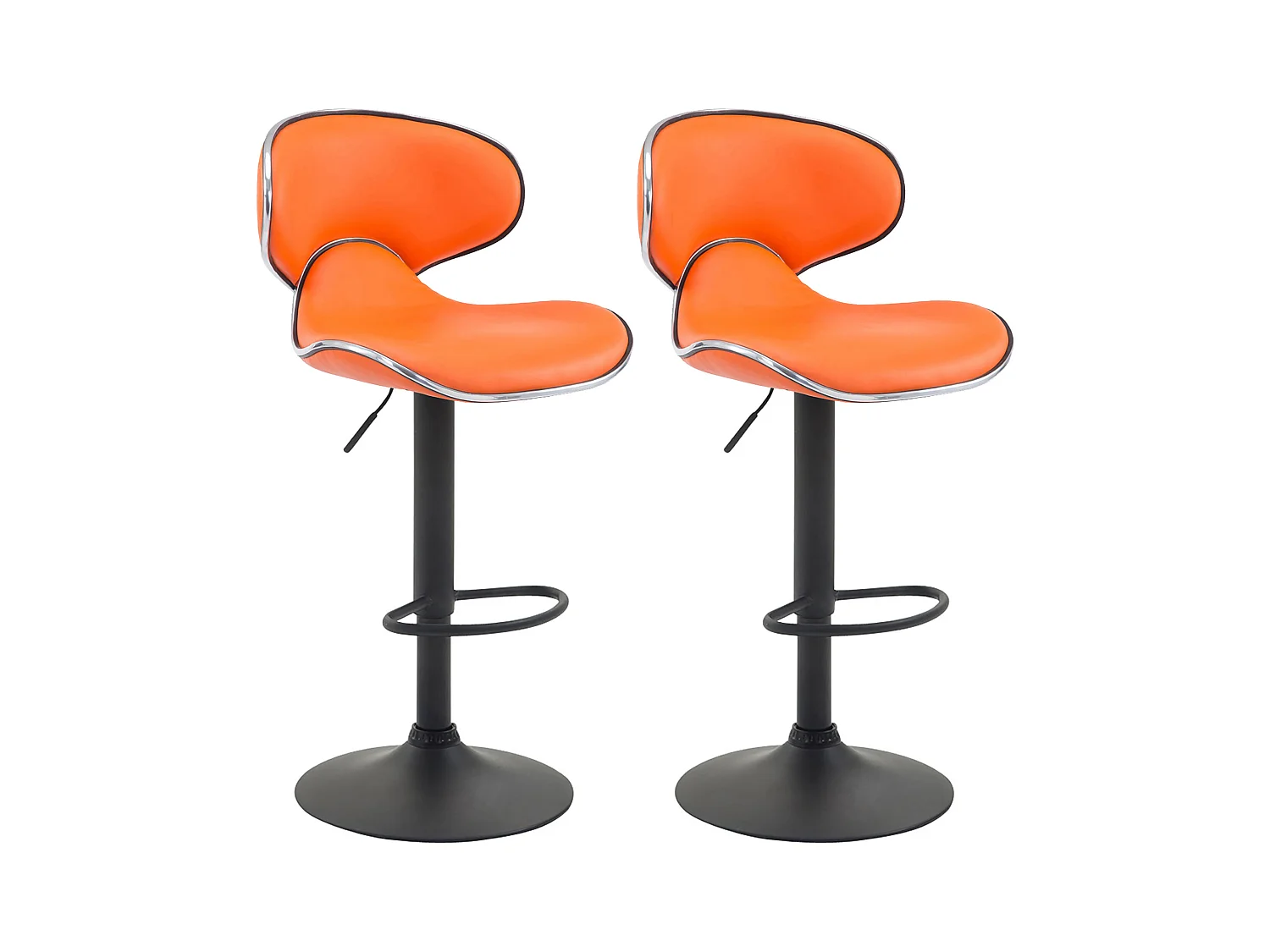 Lot de 2  Tabouret de bar - Similicuir & Noir - Orange - Las Vegas v2