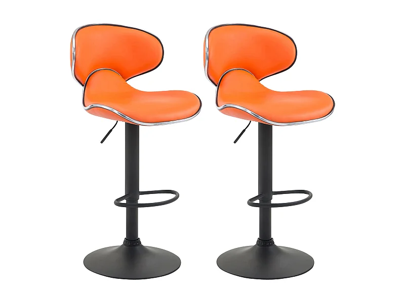Lot de 2  Tabouret de bar - Similicuir & Noir - Orange - Las Vegas v2